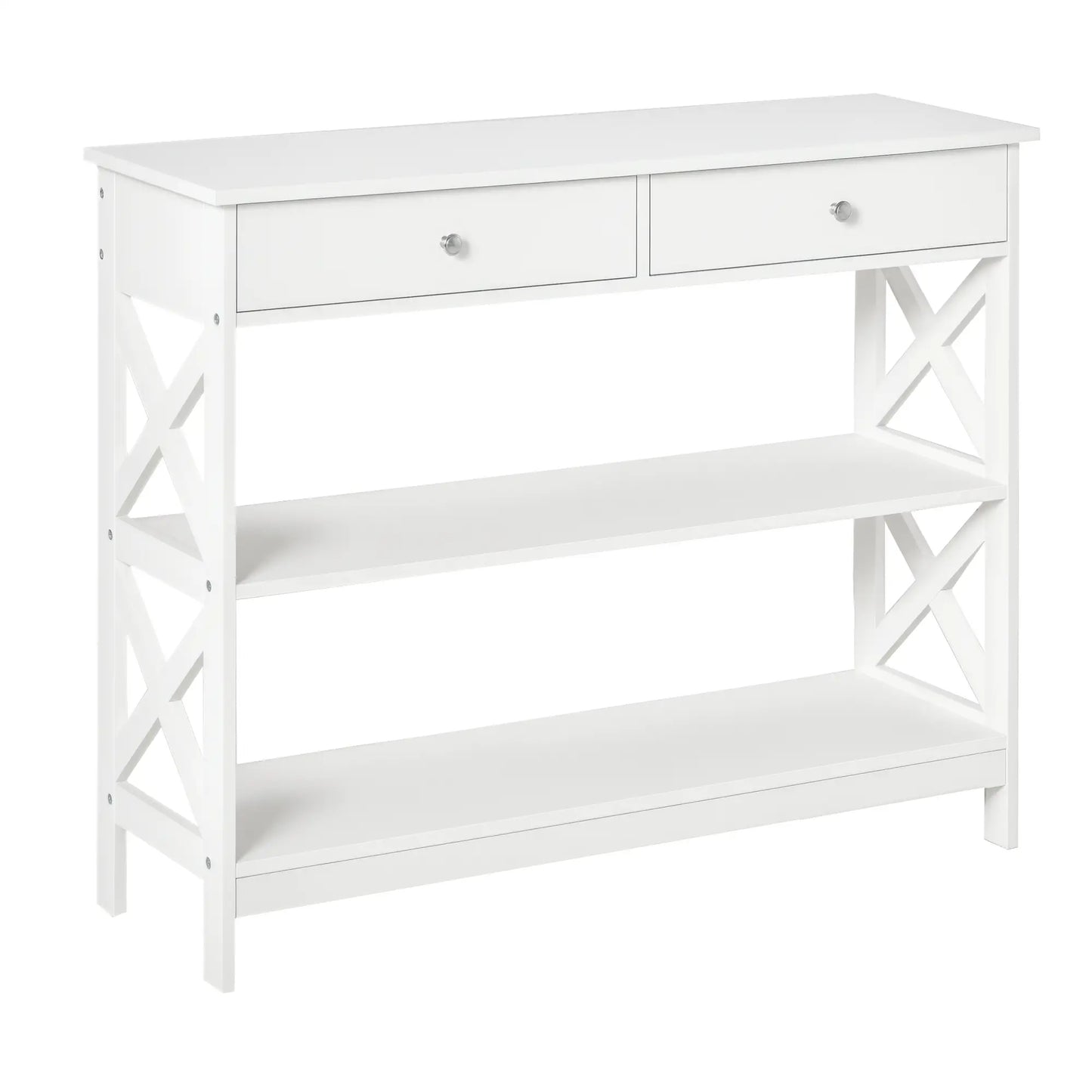 39" Console Table, Narrow Entryway with Storage Shelves, Drawers, White Console Tables White at Gallery Canada