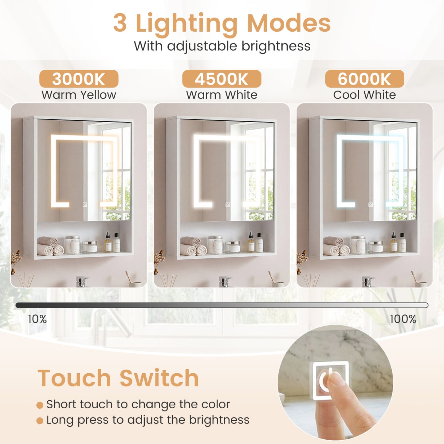 Medicine Cabinet With Mirror, 3-Color LED, Recessed Wall Mount, White Wall Cabinets at Gallery Canada