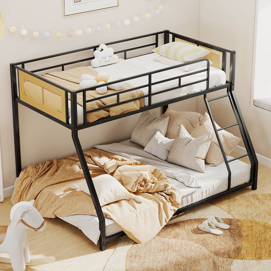 Metal Bunk Bed Twin Over Full with Full Length Safety Guardrail and Ramp Ladder, Black Toddler Beds Black at Gallery Canada
