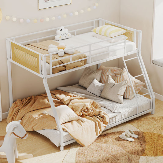 Metal Bunk Bed, Twin Over Full, Full Safety Guardrail, Ramp Ladder, White Toddler Beds White at Gallery Canada