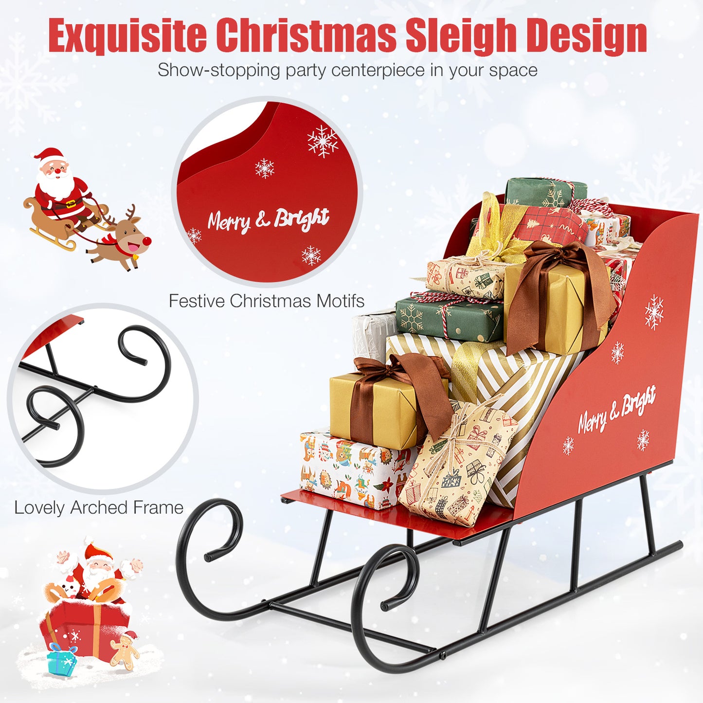 Metal Christmas Santa Sleigh Basket, Gift Storage Sleigh Christmas Decor & Accessories at Gallery Canada