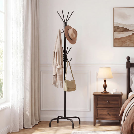 Metal Coat Rack, 16 Hooks, 4 Legs, Black Coat Racks & Hall Trees Black at Gallery Canada