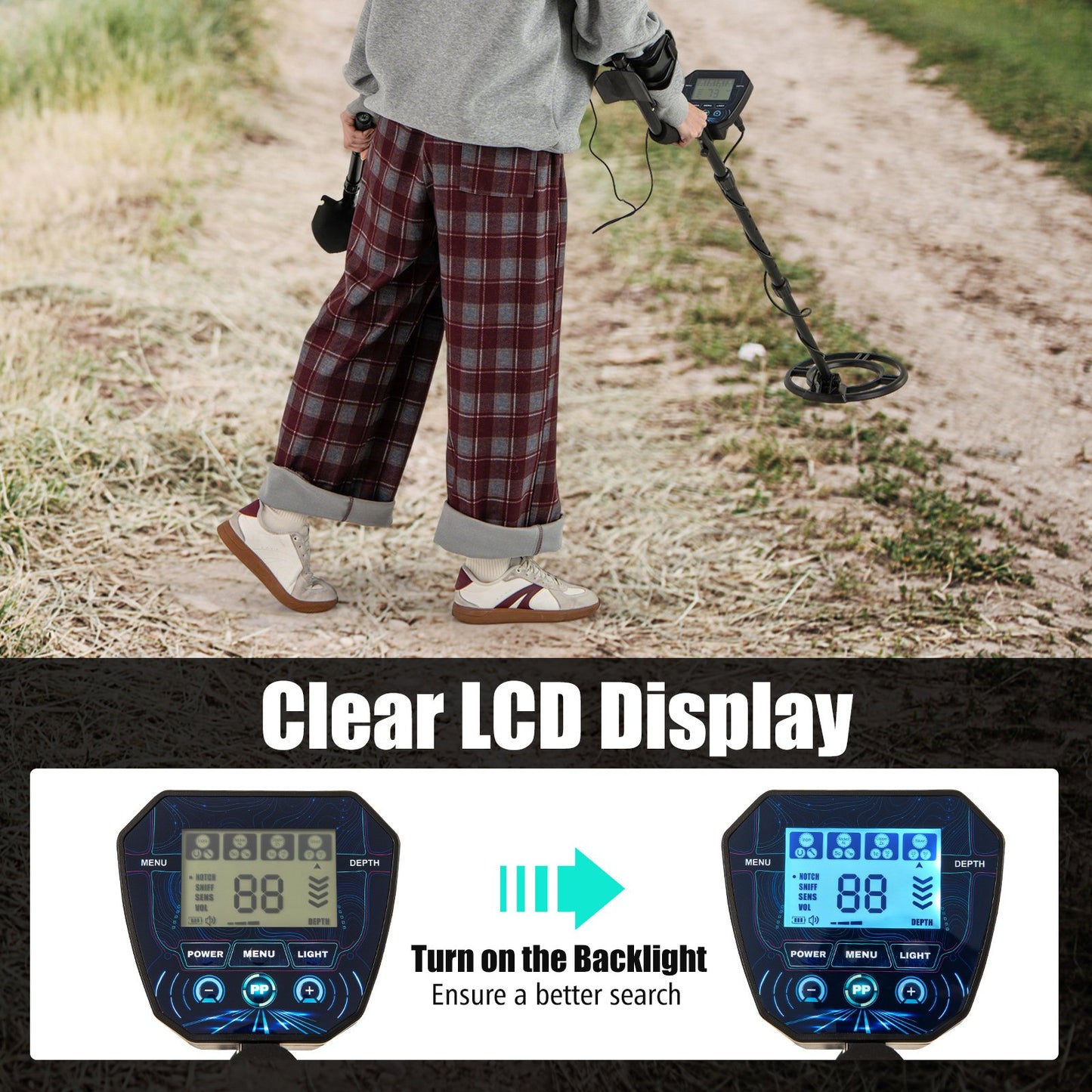 Metal Detector with Backlit LCD Display and Advanced DSP Chip, Black Garden Tools at Gallery Canada