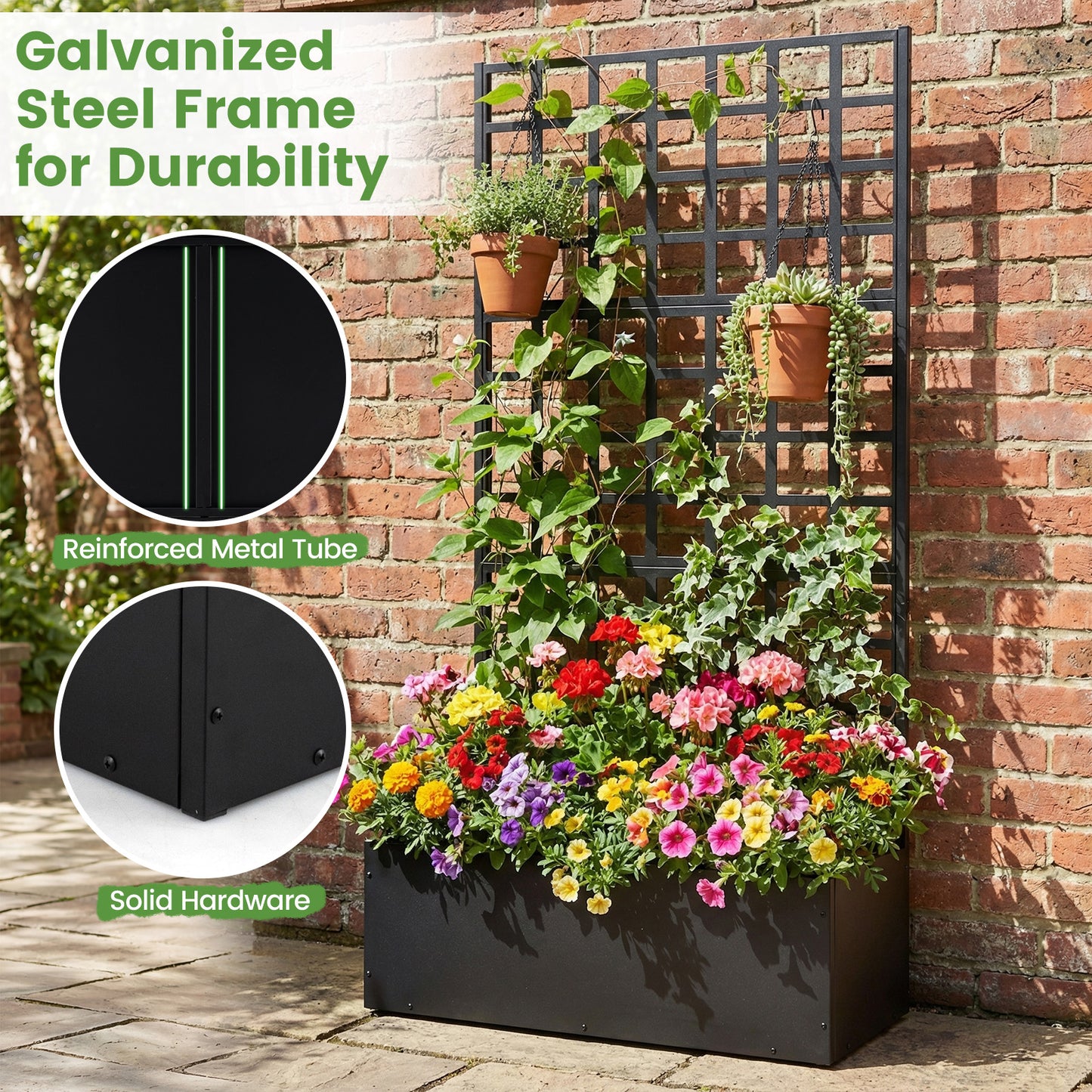 Metal Raised Garden Bed With Trellis, Drainage Holes, Black Raised Garden Beds at Gallery Canada