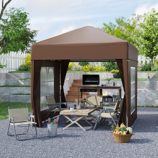 6.6'x6.6' Pop Up Canopy Tent, Instant Sun Shelter, Brown Pop Up Canopies Brown at Gallery Canada