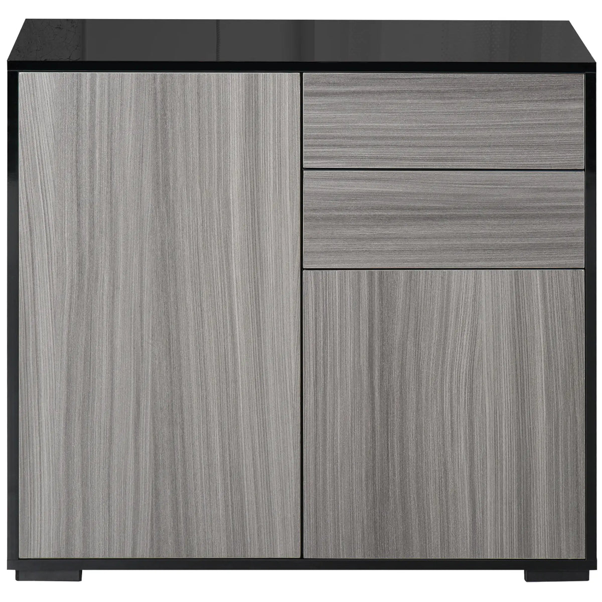 High Gloss Buffet Sideboard, 2 Drawers, 2 Doors, Adjustable Shelf, Kitchen Cabinet, Grey Black Bar Cabinets at Gallery Canada