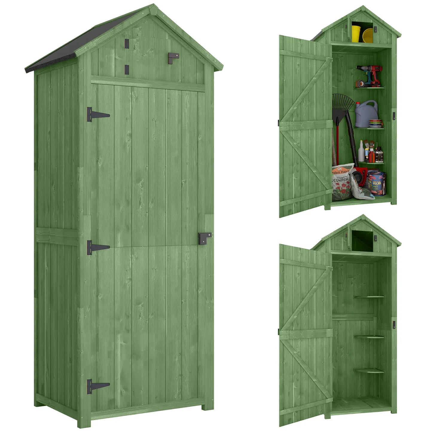 30" x 21" x 71" Garden Storage Shed, Outdoor Tool House, 3 Tier Shelves, Green Sheds at Gallery Canada