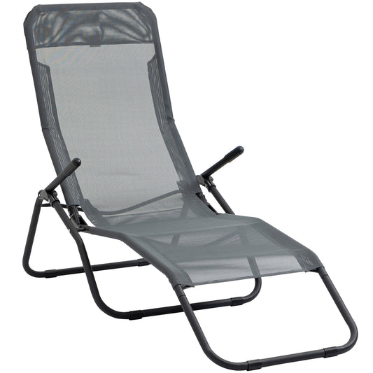 Foldable Patio Lounge Chair, Outdoor Beach Lounger with Breathable Mesh Fabric, Zero Gravity Chair with Reclining, Footrests, and Armrests, for Garden, Pool, Grey - Gallery Canada