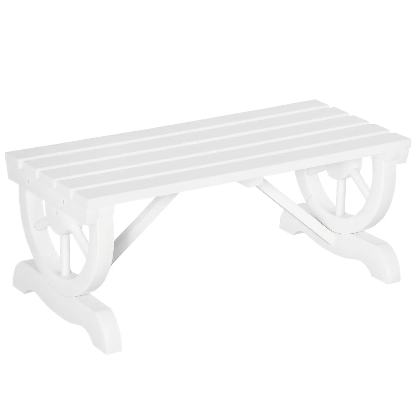 Banc de Jardin Extérieur en Roue de Bois Rustique, 2 Personnes, Blanc