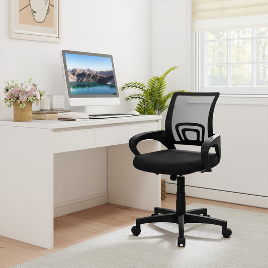 Mid-Back Mesh Office Chair Ergonomic Computer Chair with Lumbar Support, Black Mesh Chairs Black at Gallery Canada