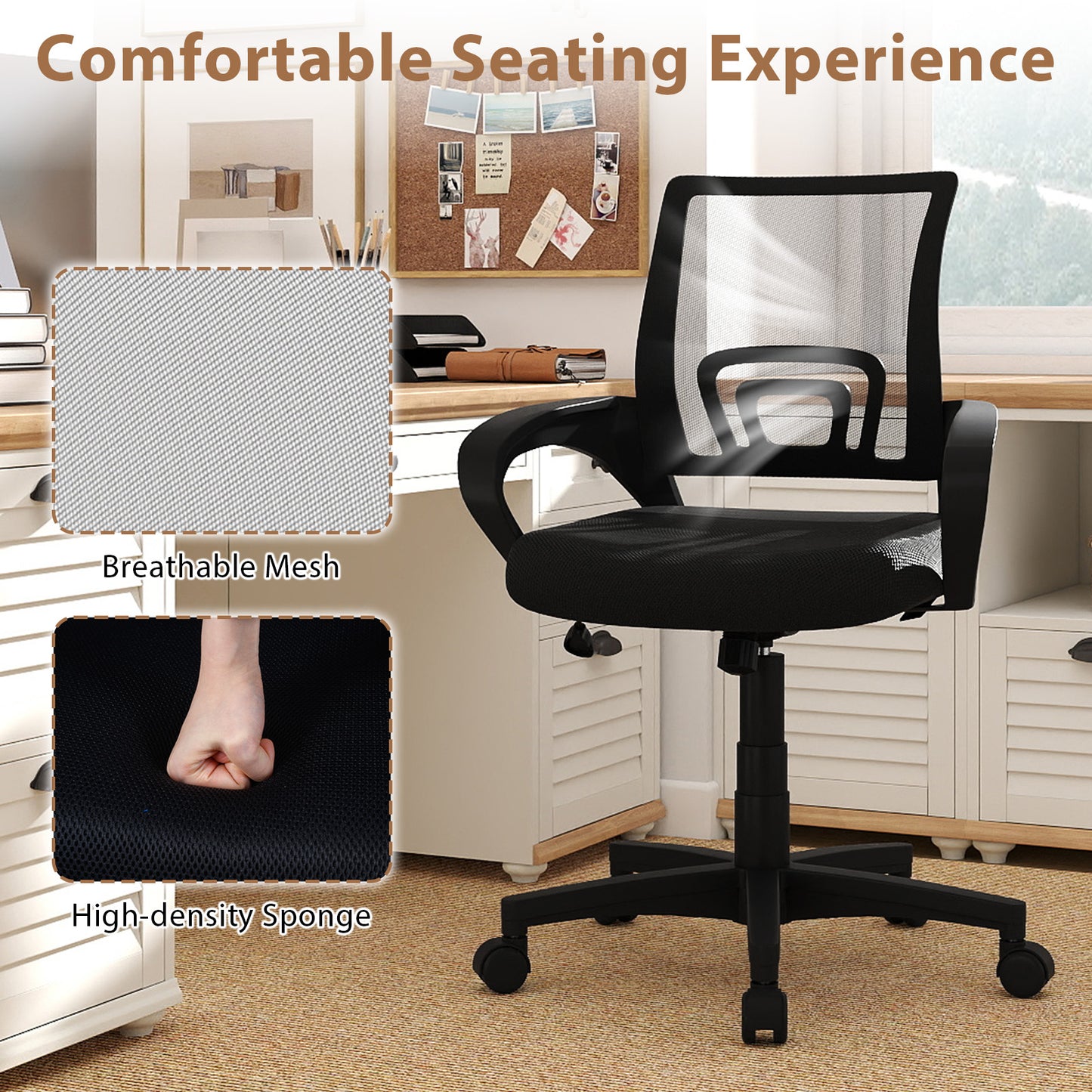 Mid-Back Mesh Office Chair Ergonomic Computer Chair with Lumbar Support, Black Mesh Chairs at Gallery Canada