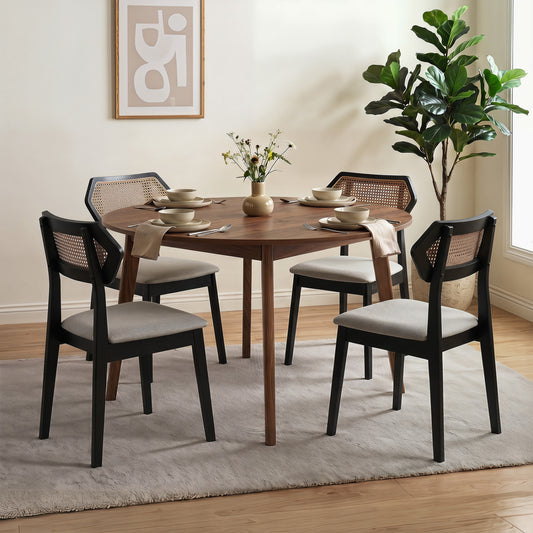 Mid Century Rattan Dining Chairs Set of 4 with Rattan Back, Black Dining Chairs Black at Gallery Canada