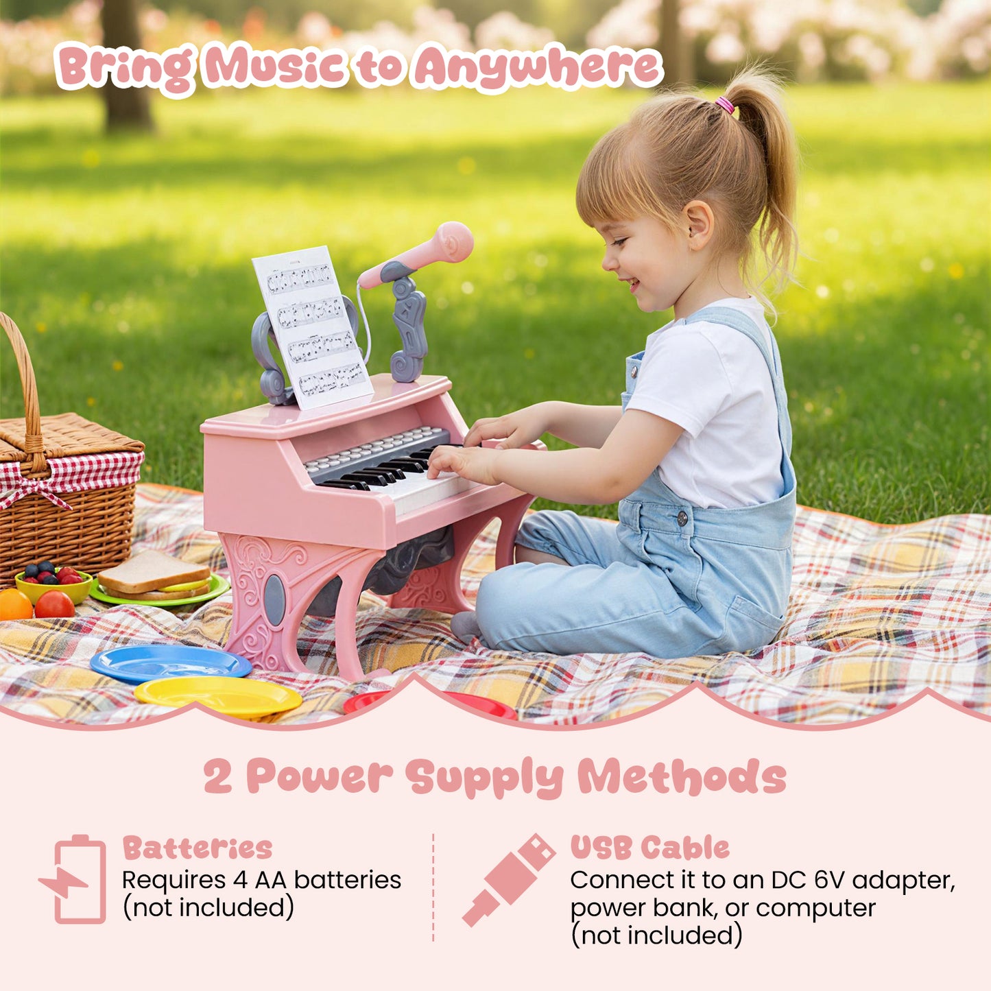 Mini Keyboard Piano 25 Keys, With Music Stand And Microphone, Pink Pianos & Keyboards at Gallery Canada