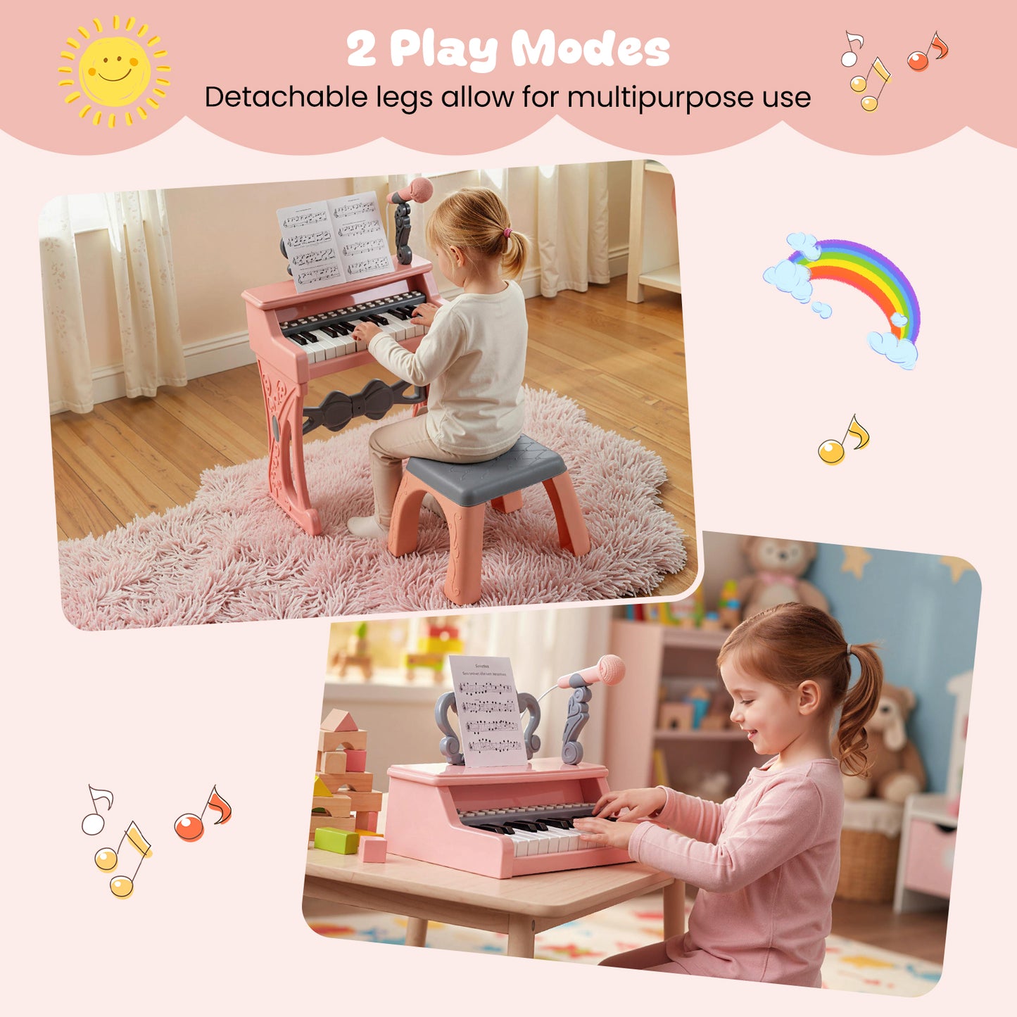 25 Keys Mini Keyboard Piano With Stool, For Kids 3+ Years, Pink Pianos & Keyboards at Gallery Canada