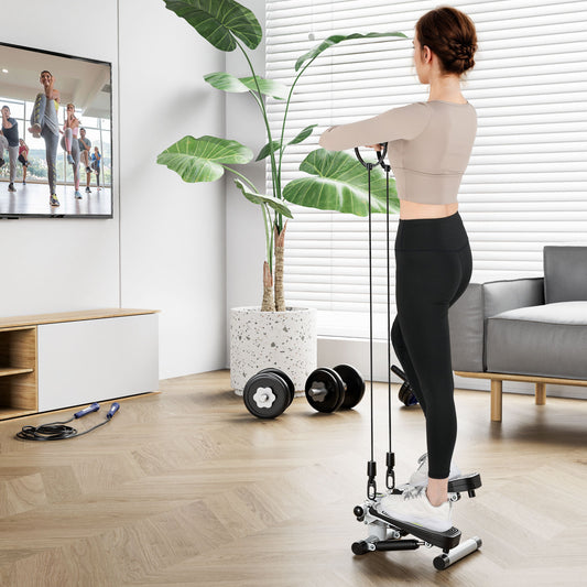 Mini Stepper with Resistance Bands and Adjustable Height for Exercise at Home, White Sport Equipments White at Gallery Canada