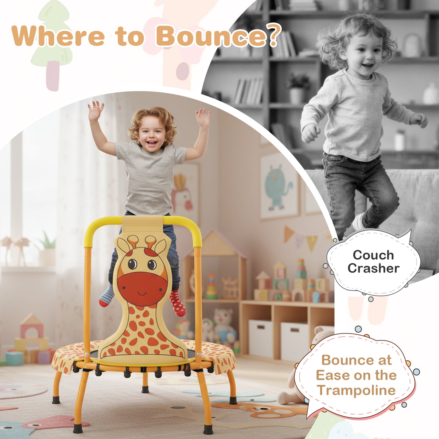Mini Trampoline For Toddlers, Foam Padded Handle, Safety Cover, Orange Trampolines at Gallery Canada
