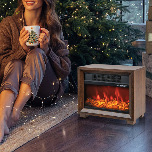 Mini Wooden Tabletop Fireplace, Realistic Flame Effect, Brown Fireplaces Brown at Gallery Canada