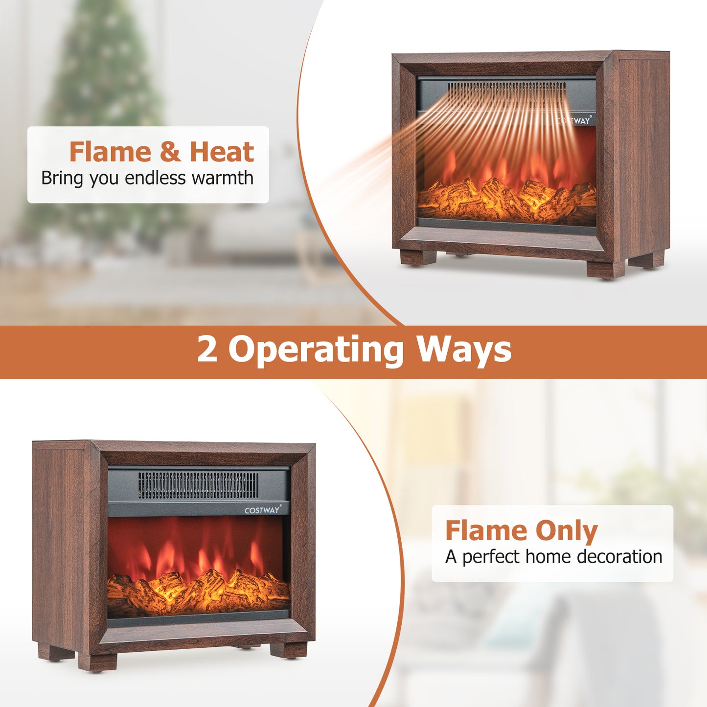 Mini Wooden Tabletop Fireplace, Realistic Flame Effect, Brown Fireplaces at Gallery Canada