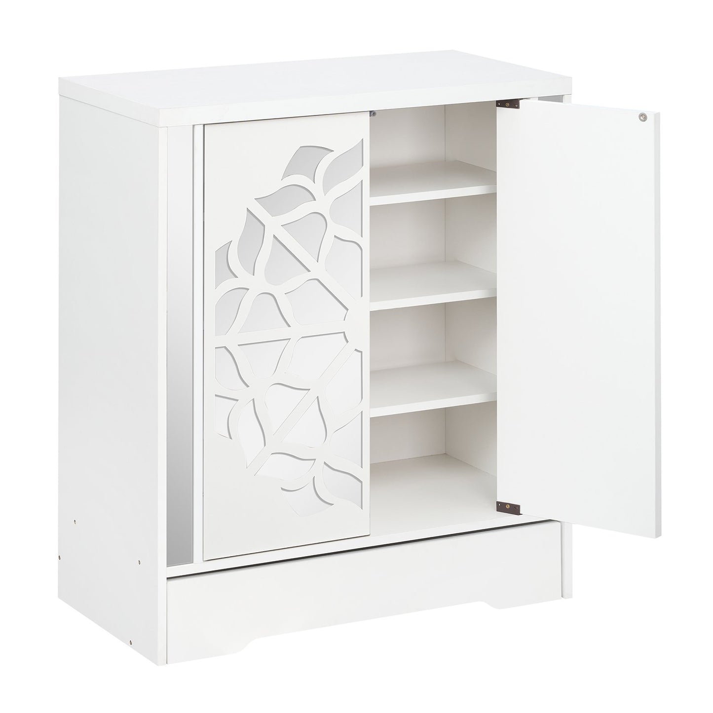 Mirrored Shoe Cabinet 4-Tier Shoe Organizer with Large Drawer, White Shoe Racks & Storage Benches White at Gallery Canada