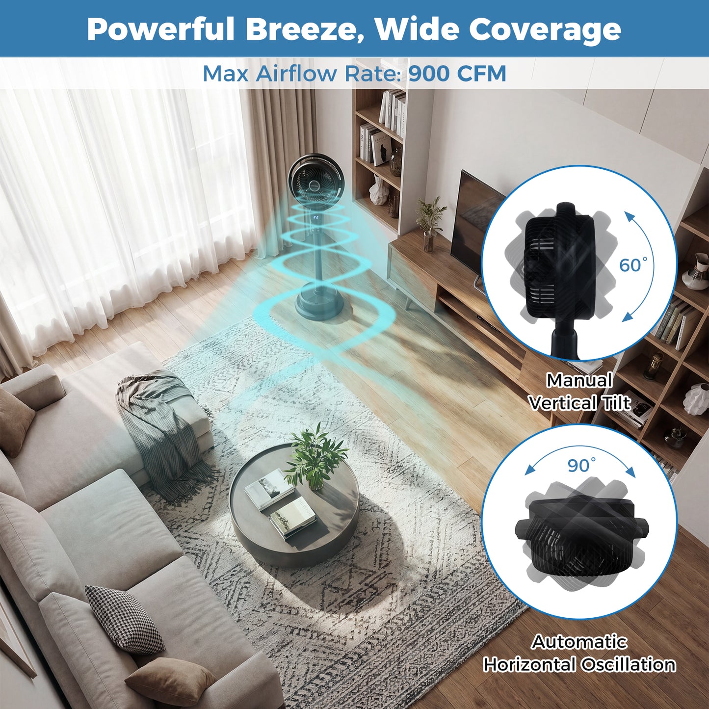 Misting Pedestal Fan, 8 Speeds, 90° Auto Oscillation, Black Fans at Gallery Canada
