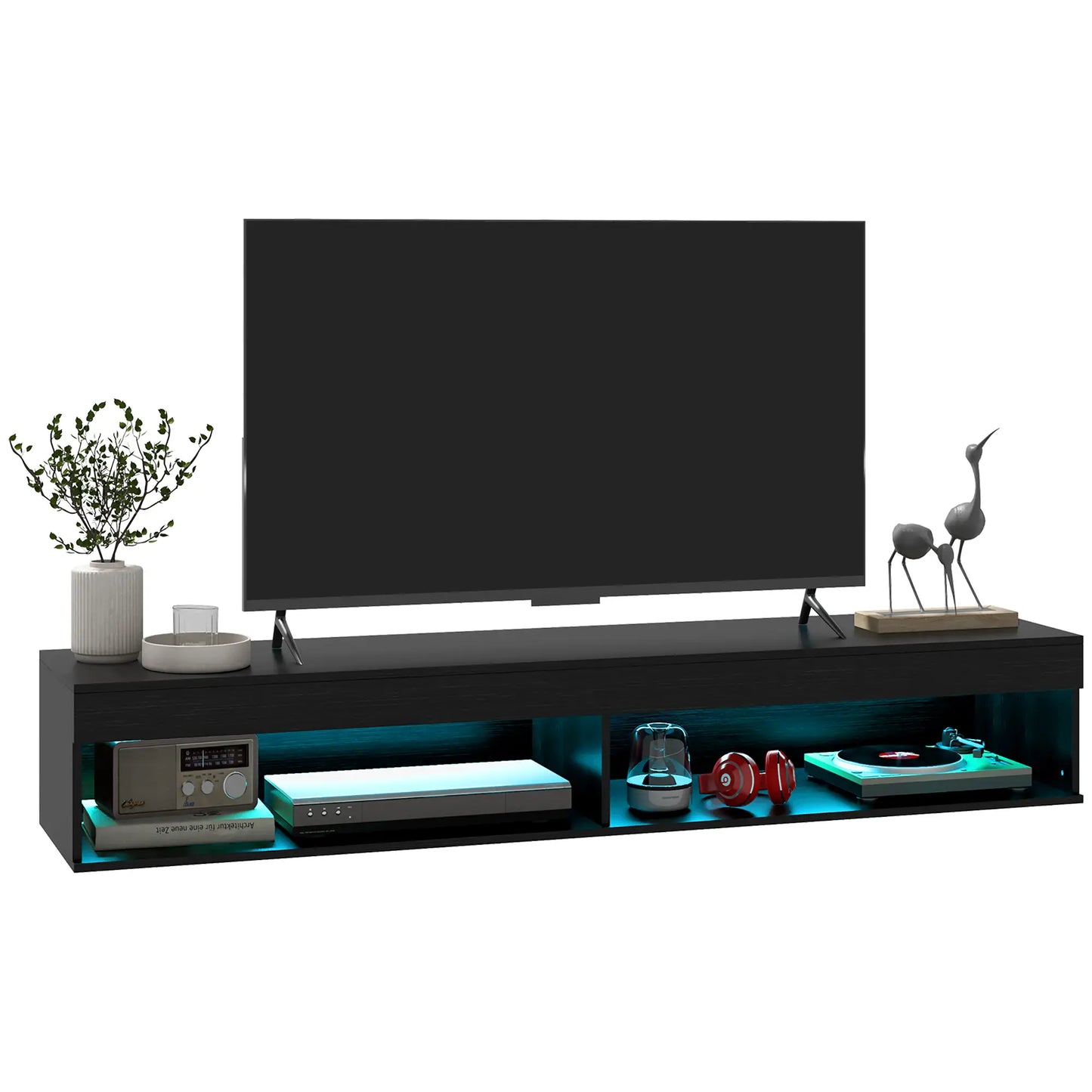 Wall Mounted TV Stand with Storage, LED Lights, 75", Black TV Stands at Gallery Canada