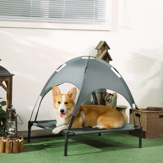 Elevated Dog Bed with Canopy, Portable Dog Cot, 30" x 24" x 29", Grey Elevated Dog Beds Grey, Black at Gallery Canada