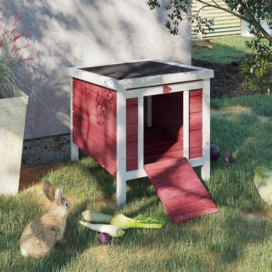 Wooden Rabbit Hutch, Bunny Cage, Outdoor Cat House, 20"x16.5"x17", Red Rabbit Hutch Red at Gallery Canada