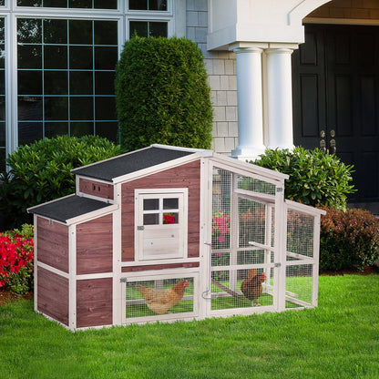 79'' Chicken Coop Wooden Hen House Rabbit Hutch Poultry Cage Pen Outdoor Backyard with Nesting and Running Box, Ladder, Removable Tray, Multiple Doors (Red &; White) at Gallery Canada