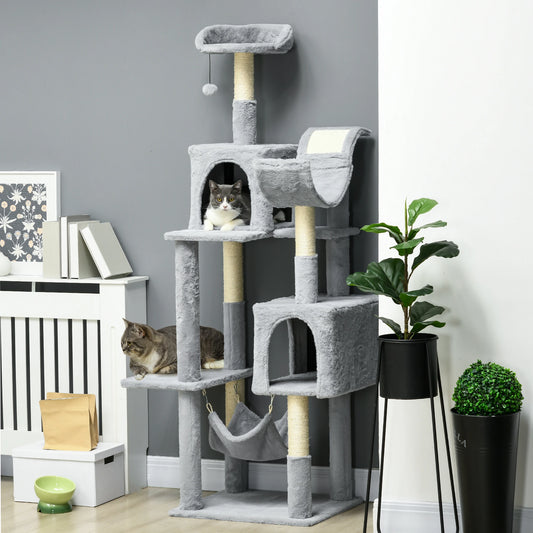 70" Tall Cat Tree, Multi-Level Tower with Hammock, Bed, Condo, Sisal Scratching Posts, Bluish Grey Cat Towers Bluish Grey, Cream White at Gallery Canada