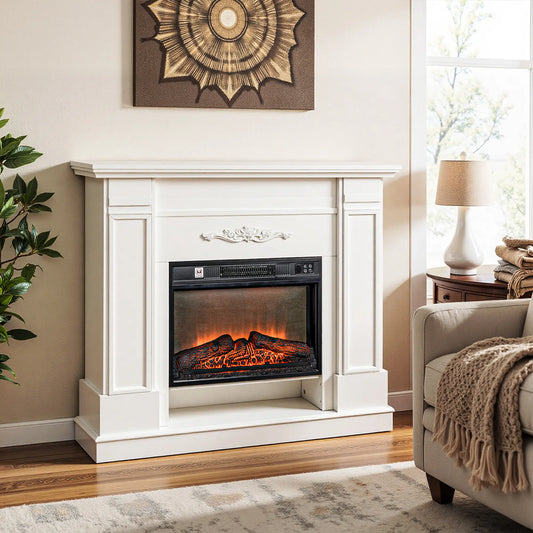 46" Electric Fireplace with Mantel, 1400W Heater, Realistic Flame, White Electric Fireplaces White at Gallery Canada