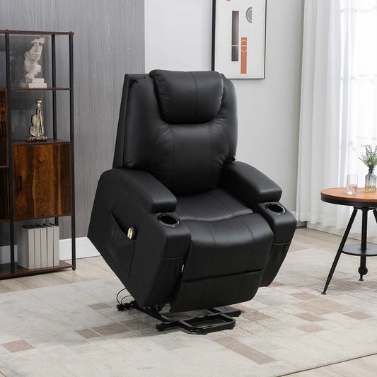 Power Lift Recliner Chair, PU Leather, Remote Control, Black Electric Power Lift Chairs Black at Gallery Canada