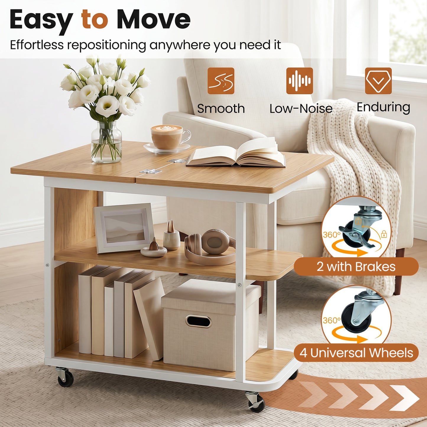 Mobile Night Stand with Foldable Swivel Top and 2-Tier Shelf for Small Spaces, Gray End & Side Tables at Gallery Canada