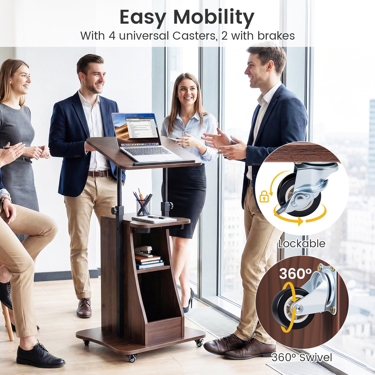 Mobile Podium Stand, Height Adjustable Laptop Cart, Brown Laptop Tables & Printer Stands at Gallery Canada