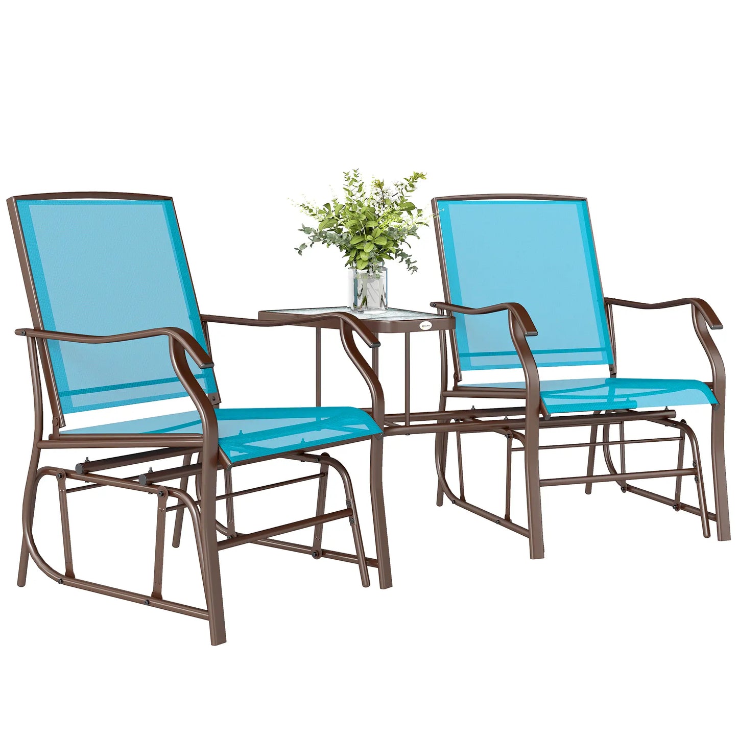Outdoor Glider Chair With Table, 2-Seat Patio Loveseat, Blue Outdoor Gliders at Gallery Canada