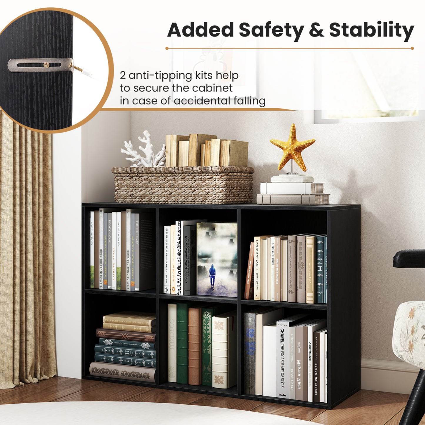 6-Cube Bookcase with Anti-Tipping Kit, Black Bookcases at Gallery Canada