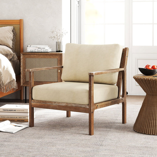 Modern Accent Chair, Solid Rubber Wood Armrests, Beige Accent Chairs Beige at Gallery Canada