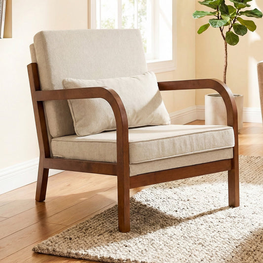 Modern Accent Chair, Faux Leather Linen Fabric, White Accent Chairs White at Gallery Canada