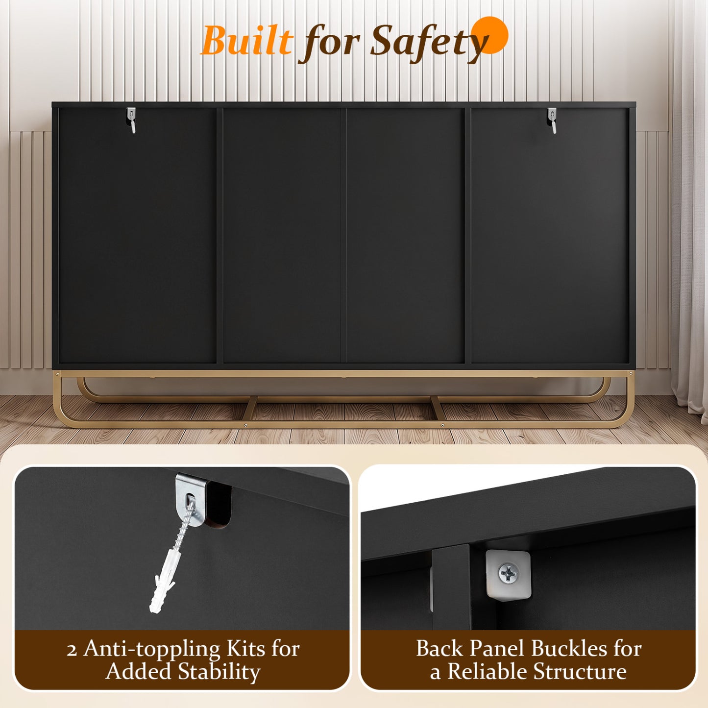 Modern Buffet Sideboard Cabinet, 2 Drawers, Black