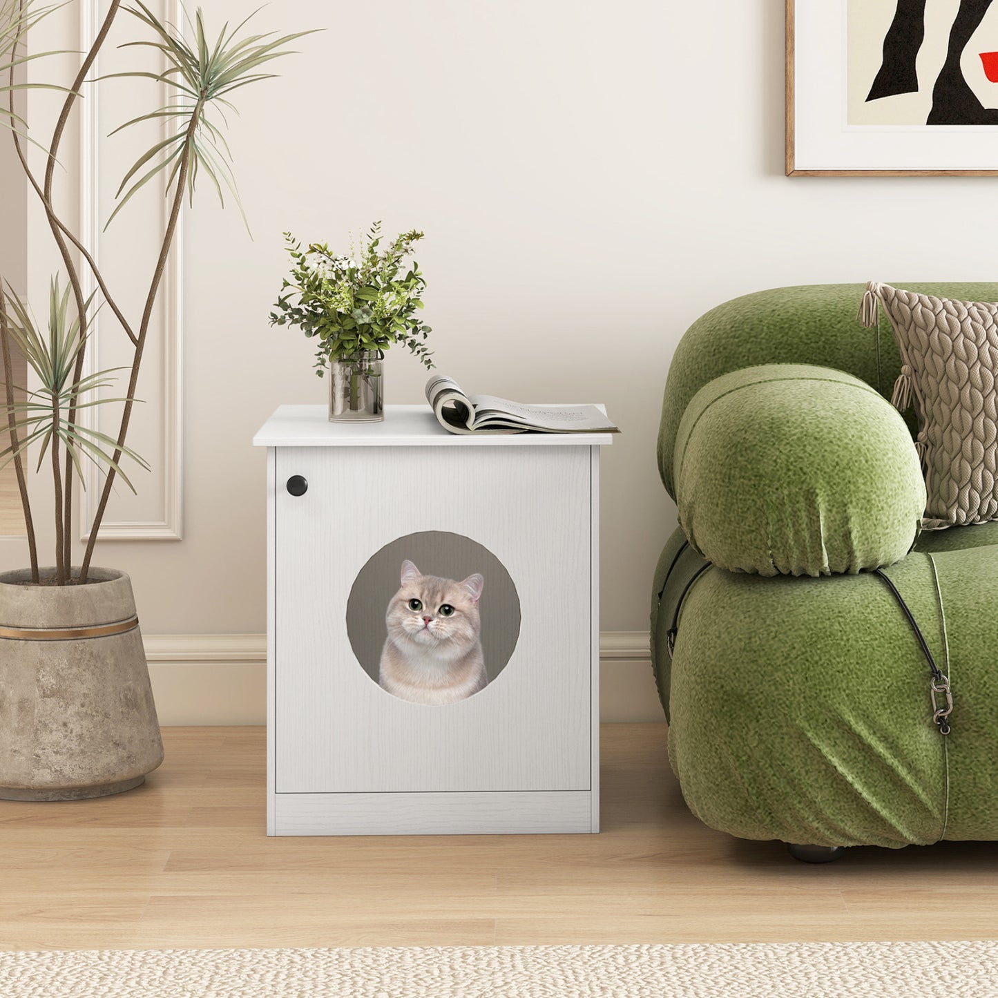 Modern Cat Litter Box Enclosure for Small to Large Cats, White Cat Houses at Gallery Canada