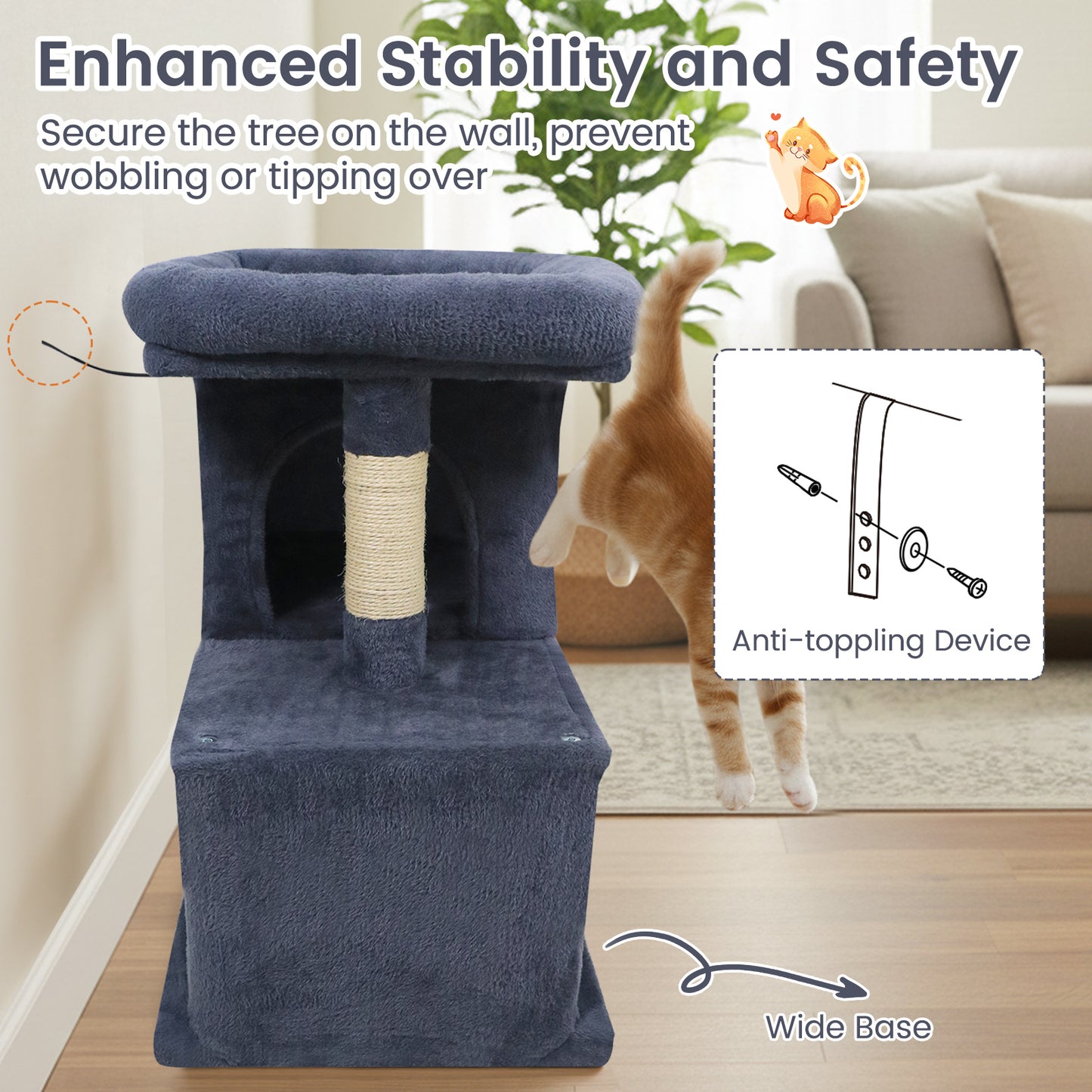 Modern Cat Tree Space-saving Cat Tower with Upholstered Perch and 2 Cat Condos-Dark Grey, Dark Gray Cat Trees Condos & Scratchers at Gallery Canada