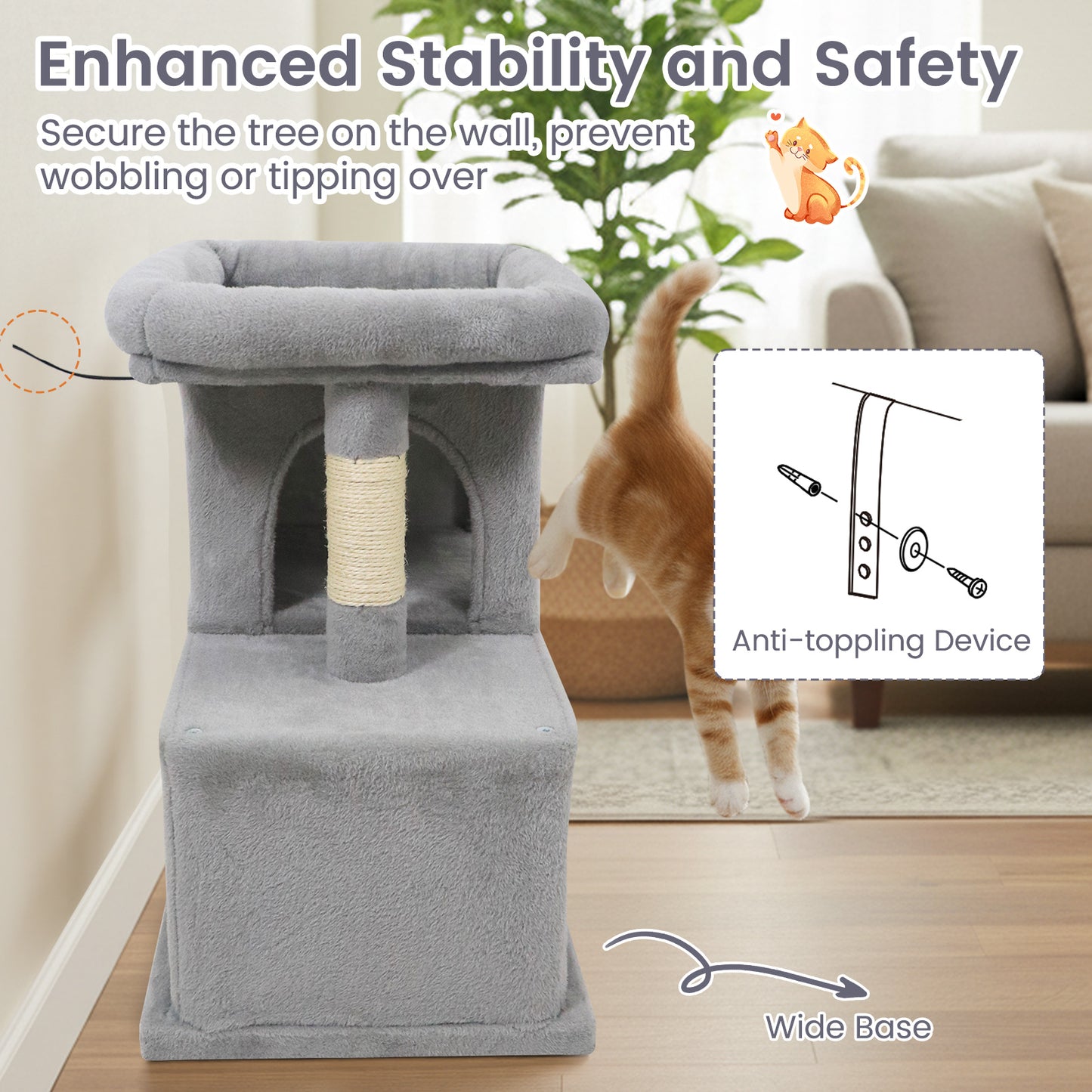Modern Cat Tree Space-saving Cat Tower with Upholstered Perch and 2 Cat Condos, Gray Cat Trees Condos & Scratchers at Gallery Canada