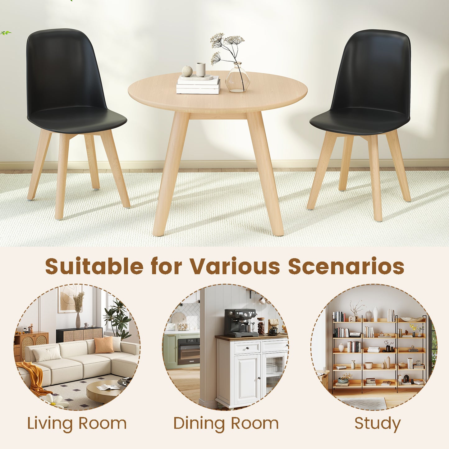 Modern Dining Chair Set of 2 with Solid Beech Wood Legs and Tilt Backrest, Black Dining Chairs at Gallery Canada