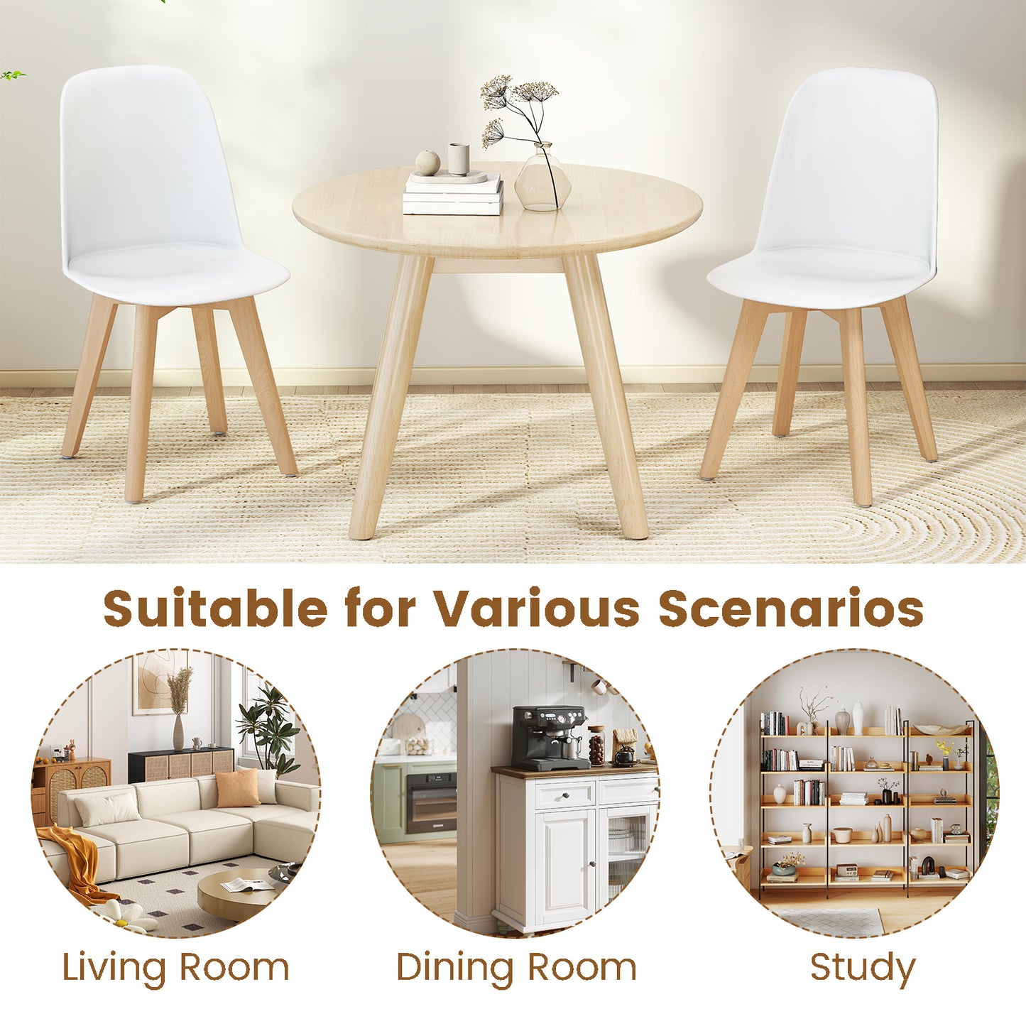 Modern Dining Chair Set Of 2, Solid Beech Wood Legs, White Dining Chairs at Gallery Canada