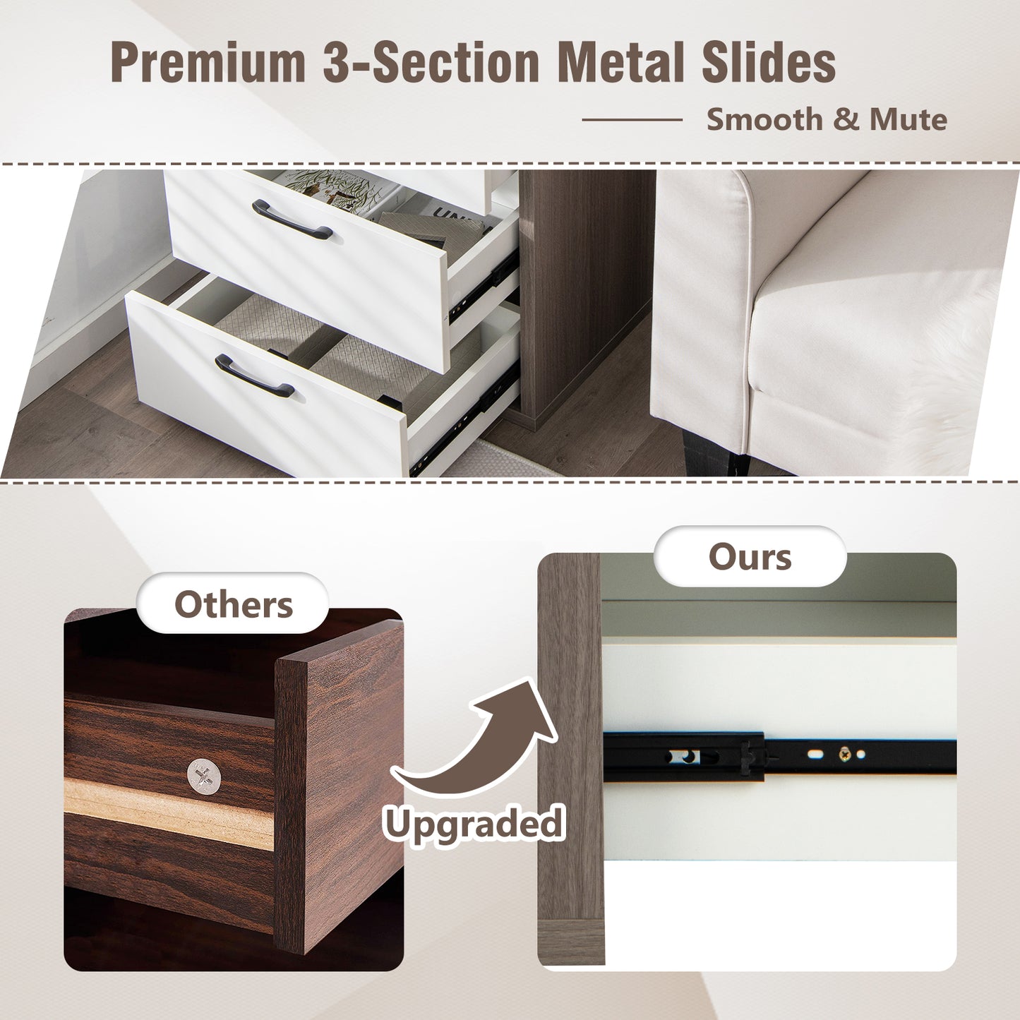 Modern Dresser Nightstand, 3 Slide-Out Drawers, White, Gray Dressers & Chests at Gallery Canada