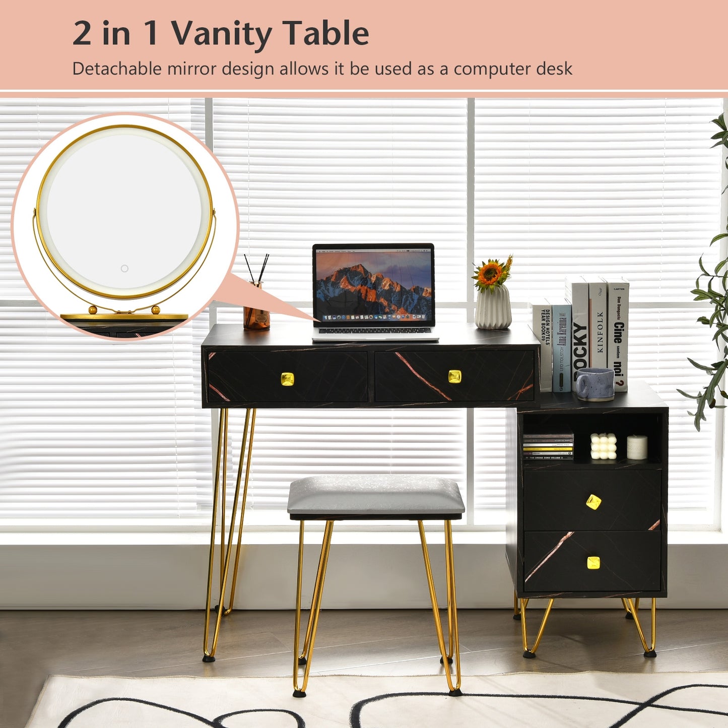 Modern Dressing Table With Storage Cabinet, Black Makeup Vanities at Gallery Canada