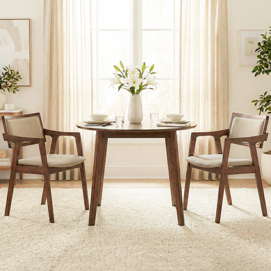 Modern Fabric Upholstered Rubber Wood Dining Chairs Set of 2 with Arms, Beige Dining Chairs Beige at Gallery Canada