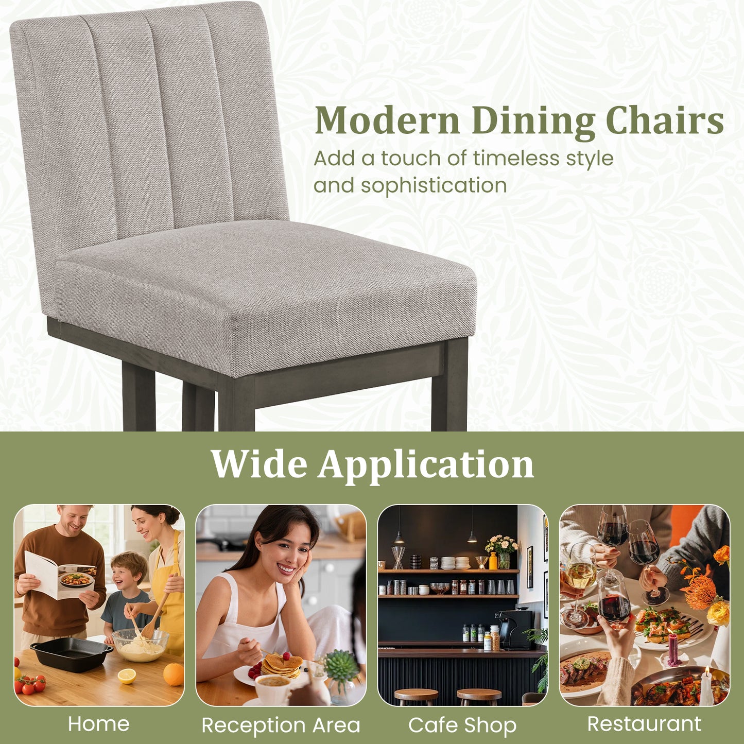 Modern Farmhouse Dining Chairs, Set of 2, 5.5" Thickened Padded Seat, Gray Dining Chairs at Gallery Canada