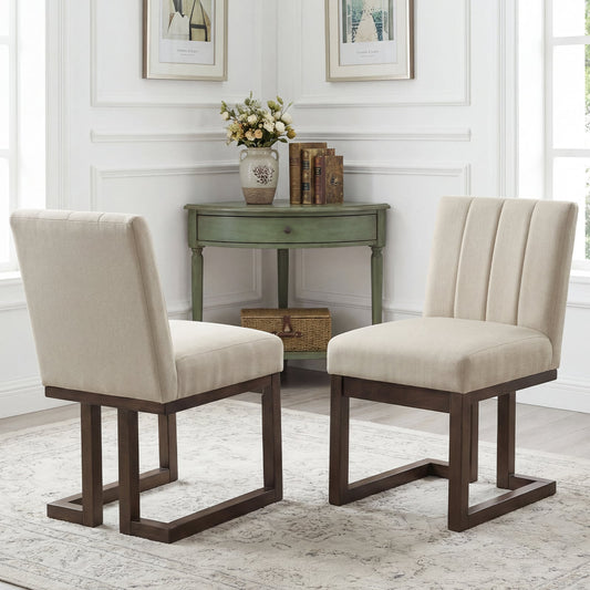 Modern Farmhouse Fabric Dining Chairs, Set of 2, 5.5" Thickened Padded Seat, Walnut Dining Chairs Walnut at Gallery Canada