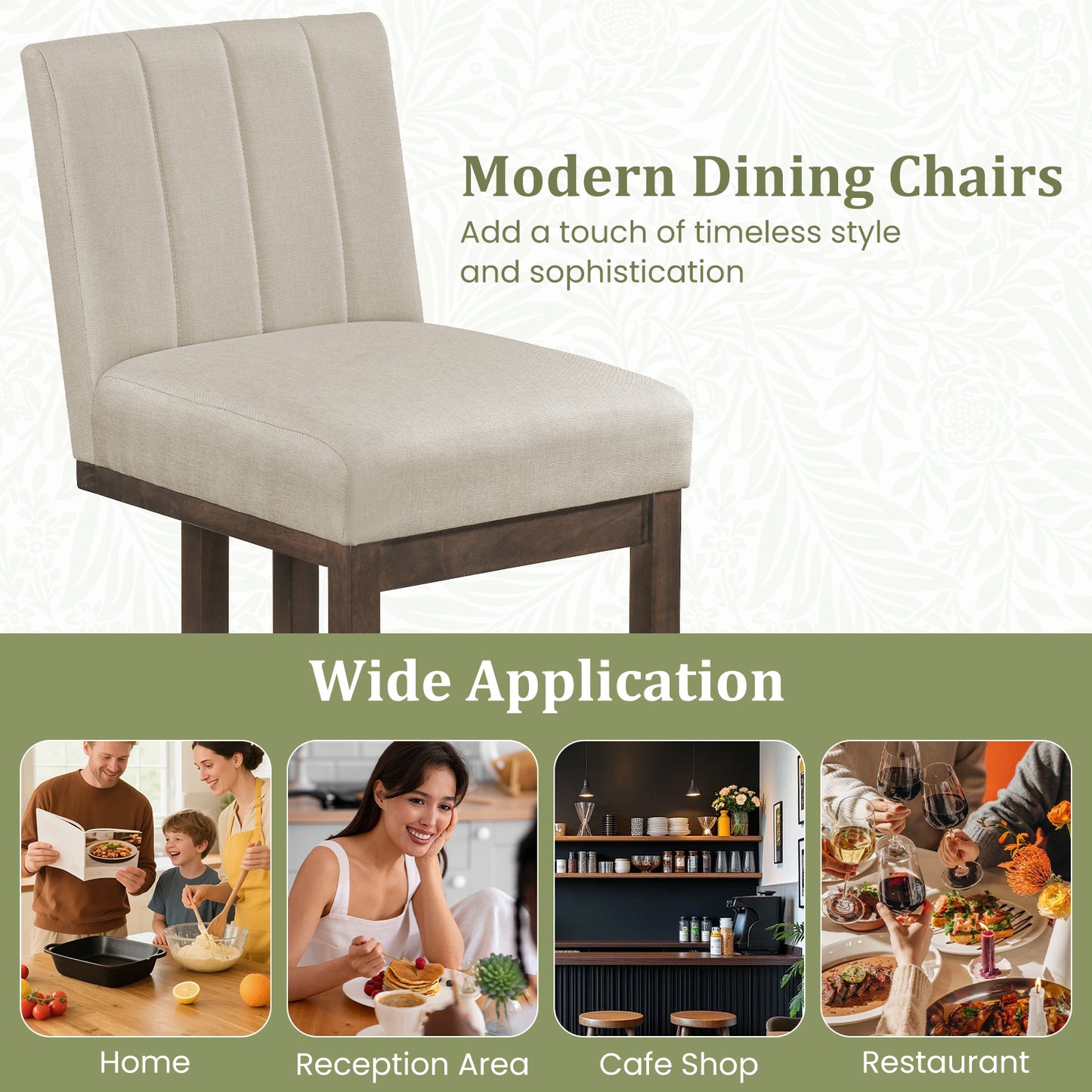 Modern Farmhouse Fabric Dining Chairs, Set of 2, 5.5" Thickened Padded Seat, Walnut Dining Chairs at Gallery Canada