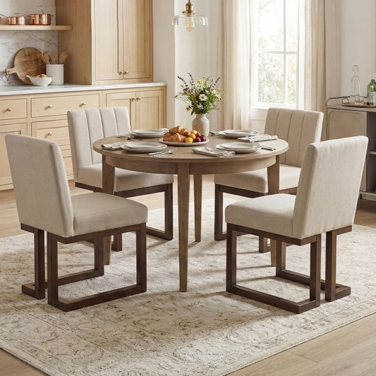 Modern Farmhouse Fabric Dining Chairs, Set of 4, 5.5" Thickened Seat, Walnut Dining Chairs Walnut at Gallery Canada